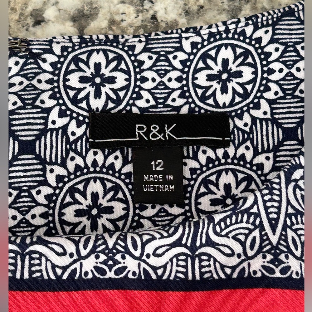 R&K Midi Shift Dress Navy White Coral Floral Size 12 - Picture 6 of 10